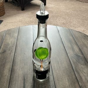 New Decorative Oil Vinegar Glass Dispenser 11” Green White Black Painted Topiary